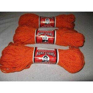 Vintage American Thread Aunt Lydia’s Heavy Rug Yarn Tangerine Lot of 3 Skeins